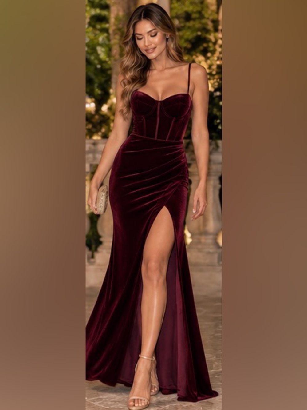 Windsor Fia Burgundy Velvet Corset Mermaid Formal Dress Size S NWT - Picture 10 of 16